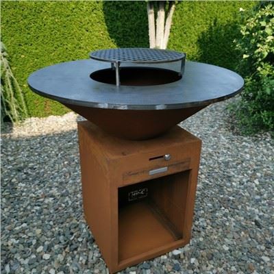 Round Wood Hlawv Corten Hlau Hlau BBQ Grills