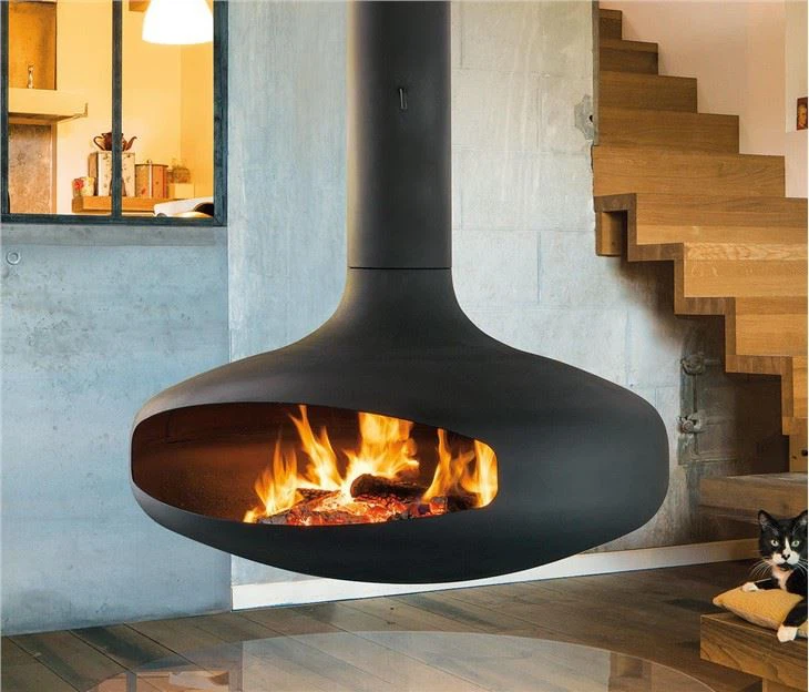 Suspended Fireplace Roof Mounted Ceiling Hang Qhov cub